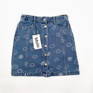 Molo Girls Size 13/14 Bera Denim Skirt in Blue Happiness Adjustable Waist